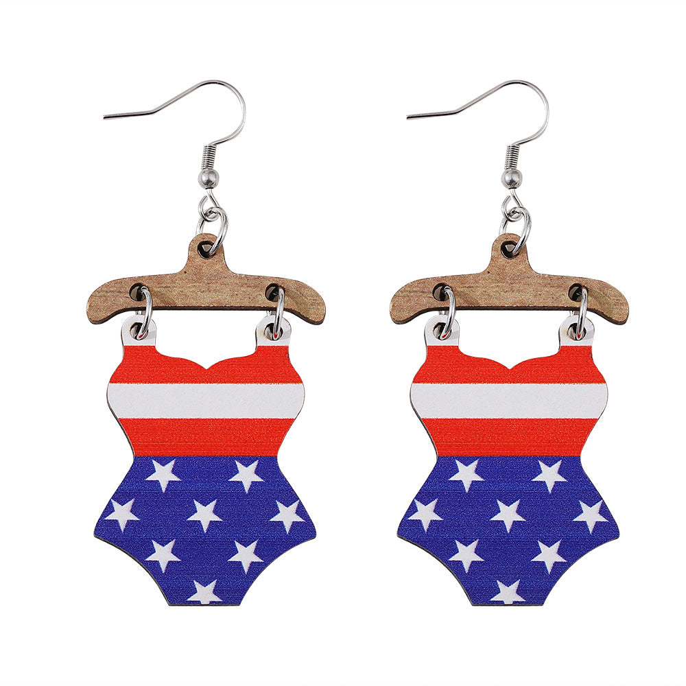 Estripas de estrella al por mayor Love Swimsuit enanos de madera de doble cara pendientes